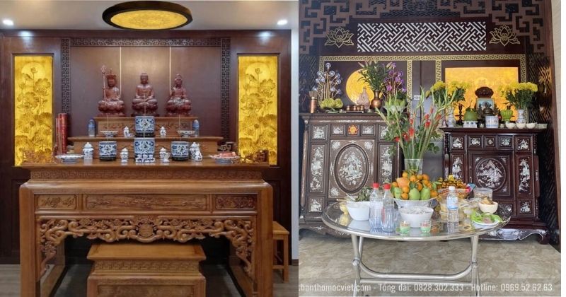 Mẫu bàn thờ Phật có khám thờ kiểu cổ điển