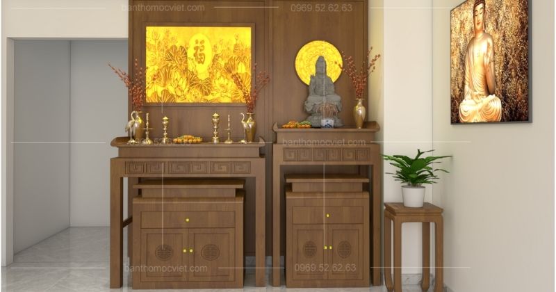 Mẫu bàn thờ Phật kết hợp gia tiên