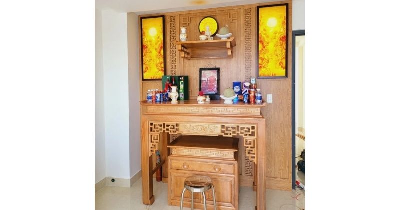 Mẫu bàn thờ chung cư kết hợp thờ Phật và gia tiên