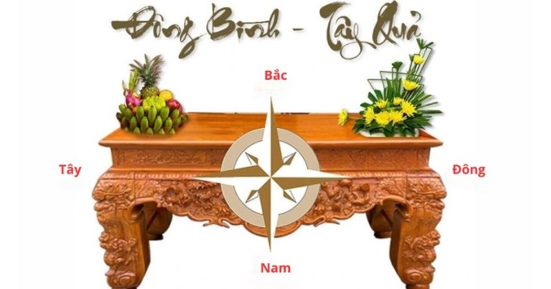 Quy tắc “Đông bình, Tây quả” và sự cân bằng Ngũ hành trên bàn thờ