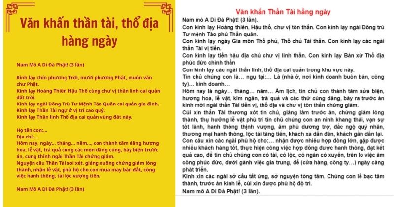 Văn khấn Thần Tài thường ngày