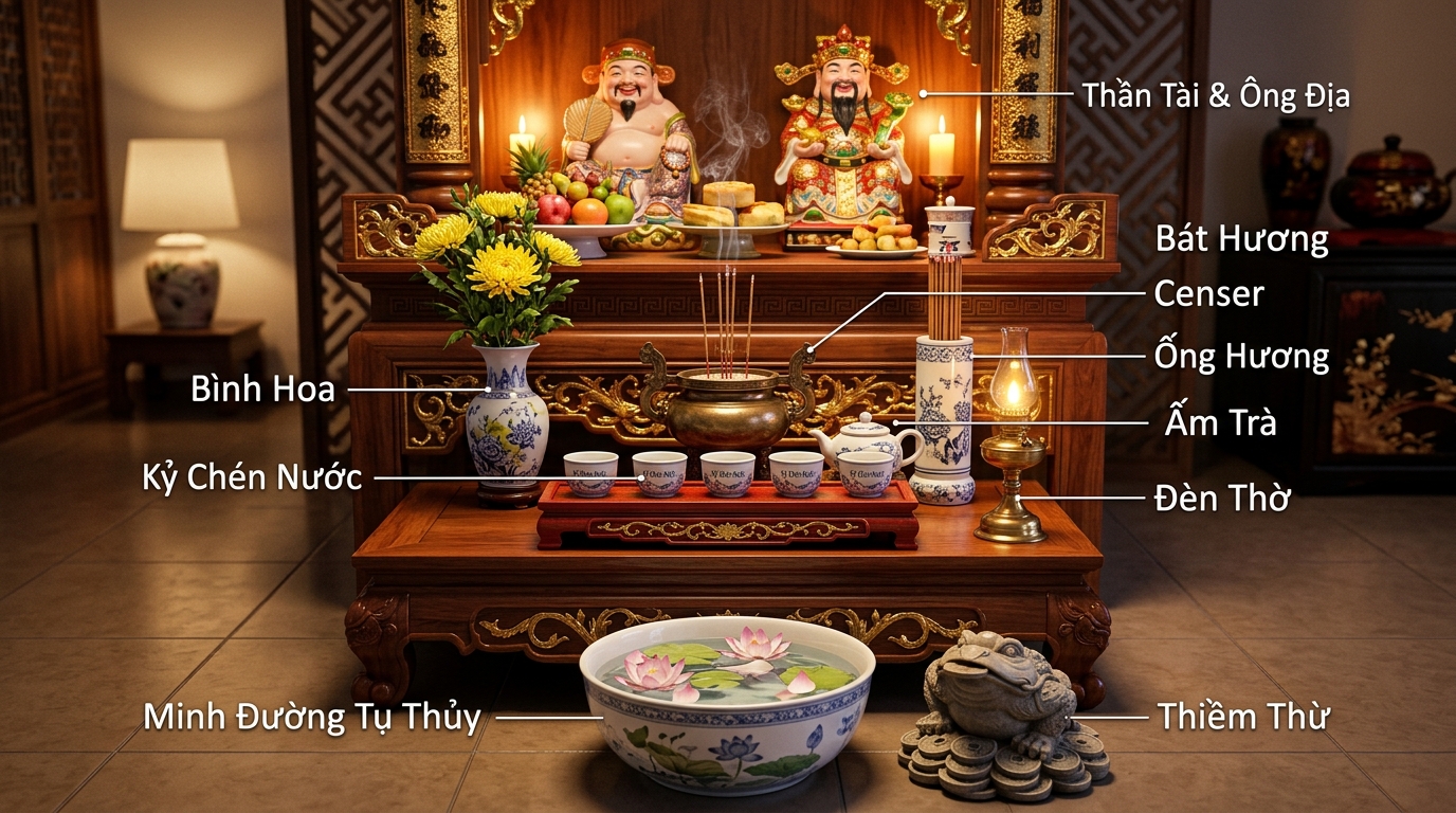 Sơ đồ 3D bài trí bàn thờ gia tiên